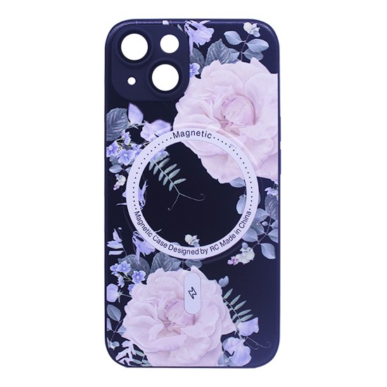 Capa Magnética com Desenho de Flores para Apple iPhone 14 Preto